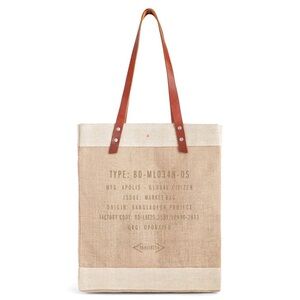 Apolis Global Citizen Market Bag Handcrafted Jute Tote Brown Leather Straps